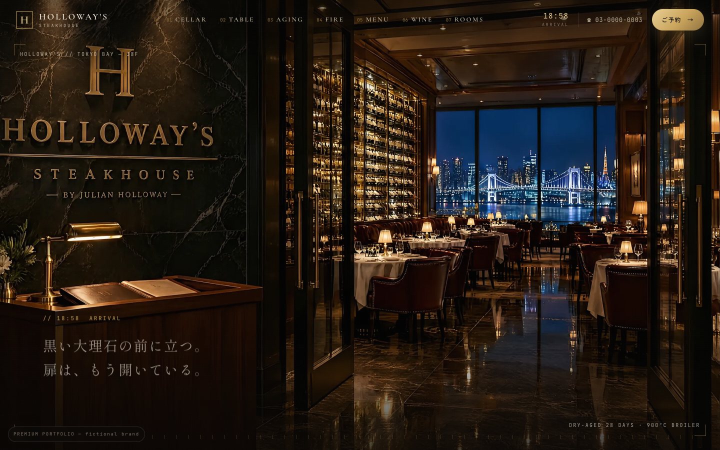 架空のステーキハウス HOLLOWAY'S STEAKHOUSE の作例サイトのトップ画面