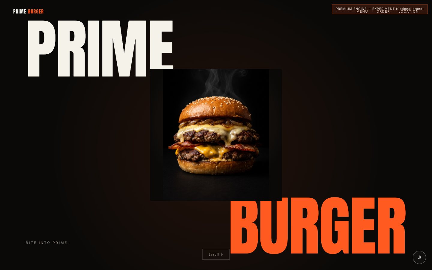 架空のハンバーガー店 PRIME BURGER の作例サイトのトップ画面